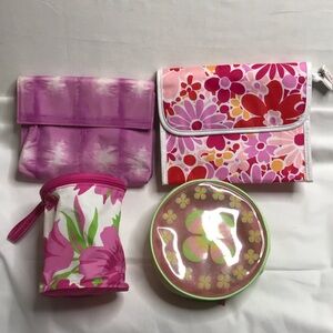 Clinique Pink and Floral Cosmetic Bags Lot of 4 Fun Shapes